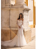 Strapless Ivory Lace Glitter Tulle Wedding Dress With Detachable Sleeves